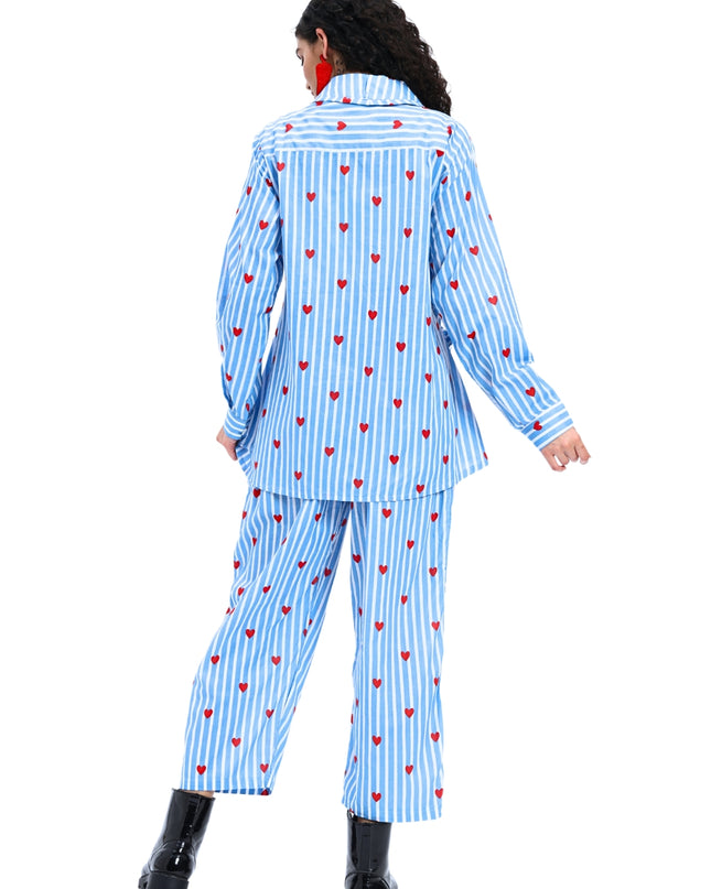Blue White Heart Stripe Coord Set
