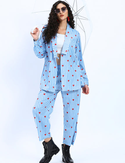 Blue White Heart Stripe Coord Set