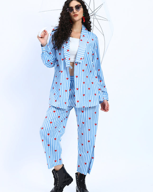 Blue White Heart Stripe Coord Set