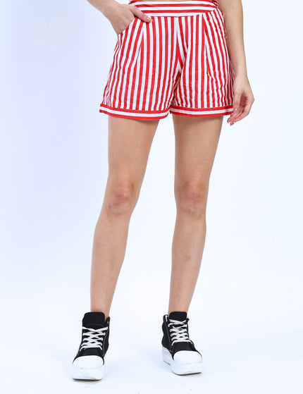 Red White Stripe Shirt Short Set
