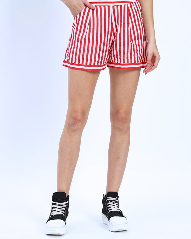 Red White Stripe Shirt Short Set