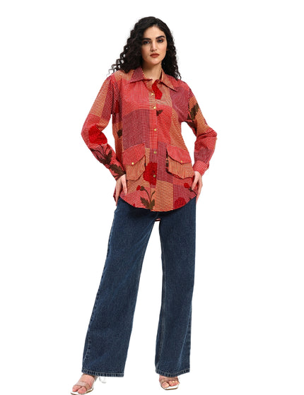 Red Floral Checks Shirt