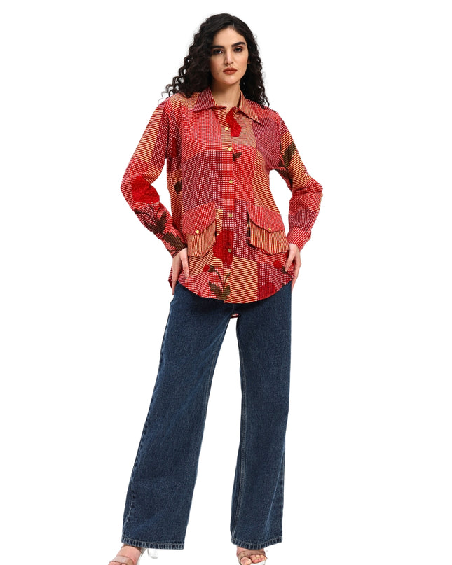 Red Floral Checks Shirt