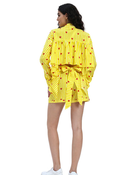 Yellow Stripe Heart Shirt with Short Pant Set
