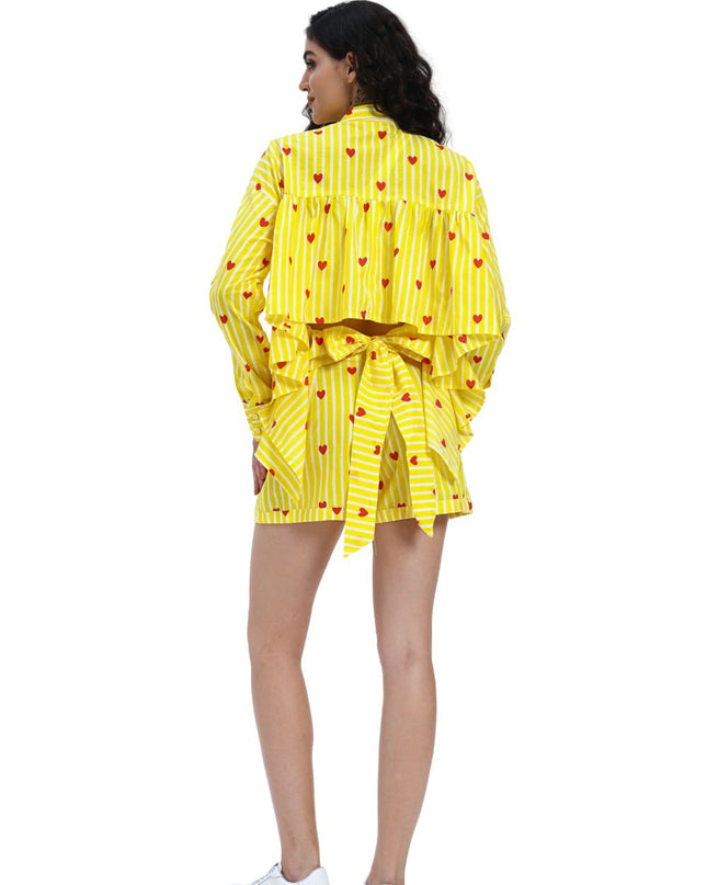 Yellow Stripe Heart Shirt with Short Pant Set