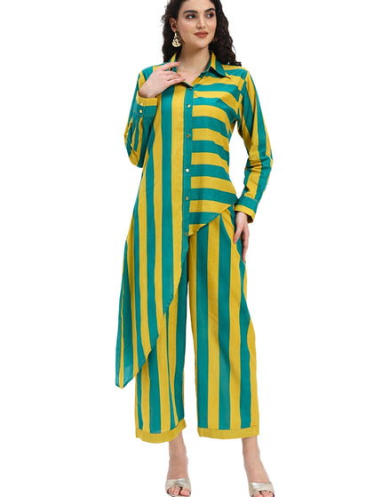 Green Yellow Stripes two piece Coord Set