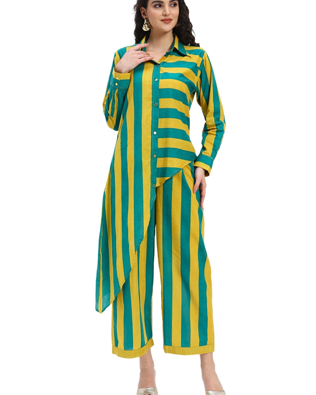 Green Yellow Stripes two piece Coord Set