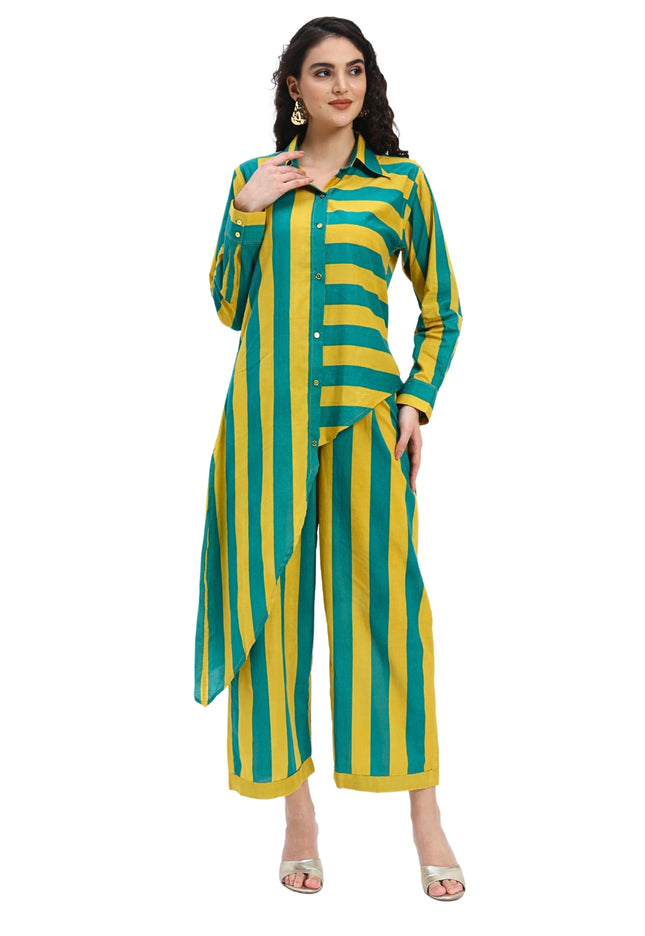 Green Yellow Stripes two piece Coord Set