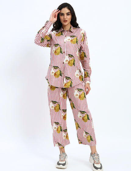 Pear on Puce Pink Stripe Shirt Pant Set