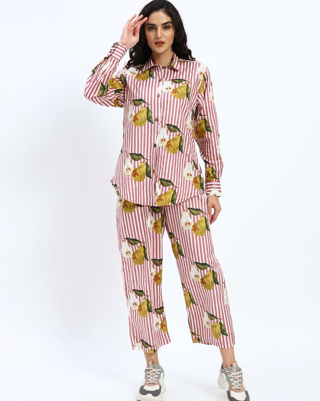 Pear on Puce Pink Stripe Shirt Pant Set