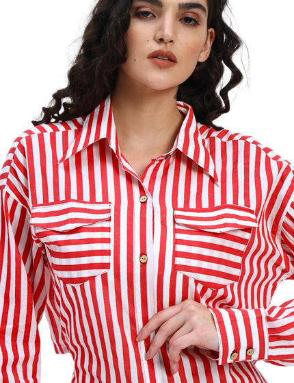 Red White Stripe Shirt Short Set