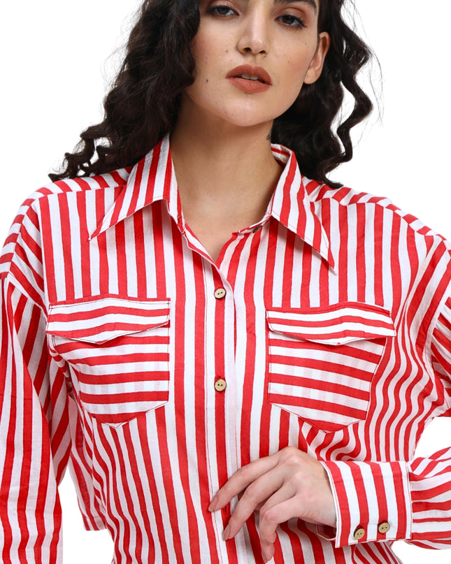 Red White Stripe Shirt Short Set