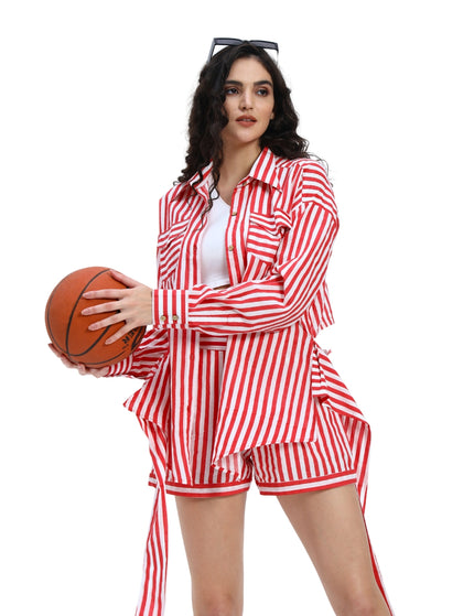 Red White Stripe Shirt Short Set