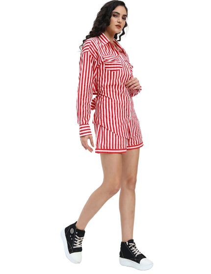 Red White Stripe Shirt Short Set