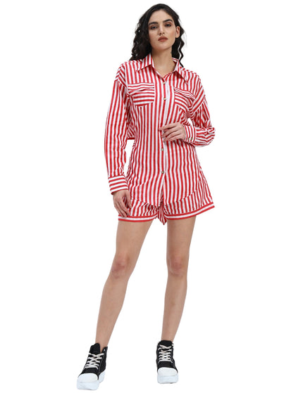 Red White Stripe Shirt Short Set
