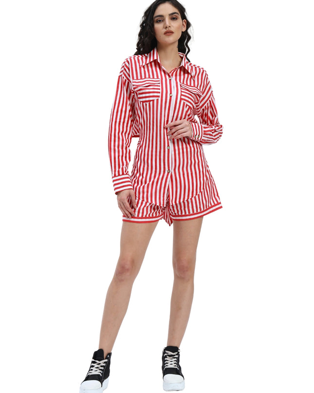 Red White Stripe Shirt Short Set