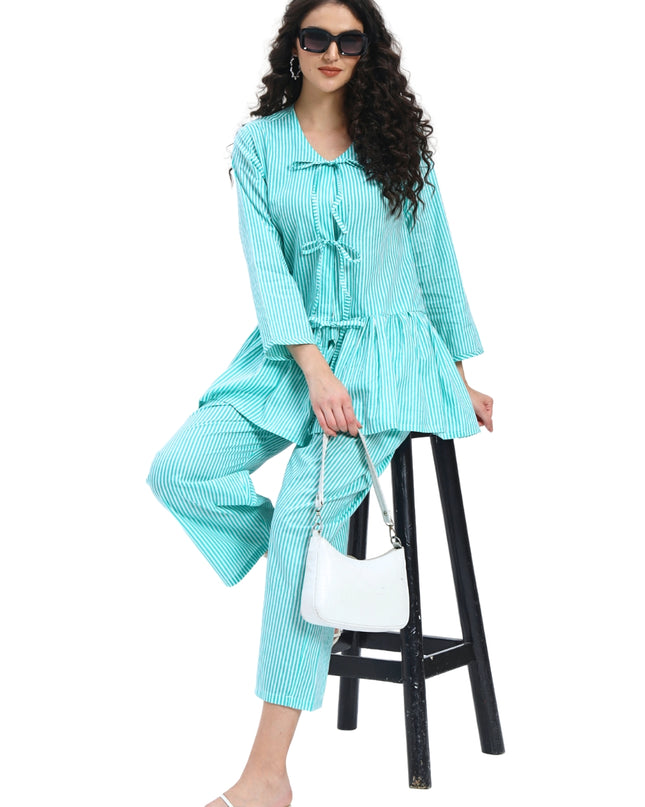Sea Blue Peplum Coord Set