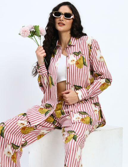Pear on Puce Pink Stripe Shirt Pant Set