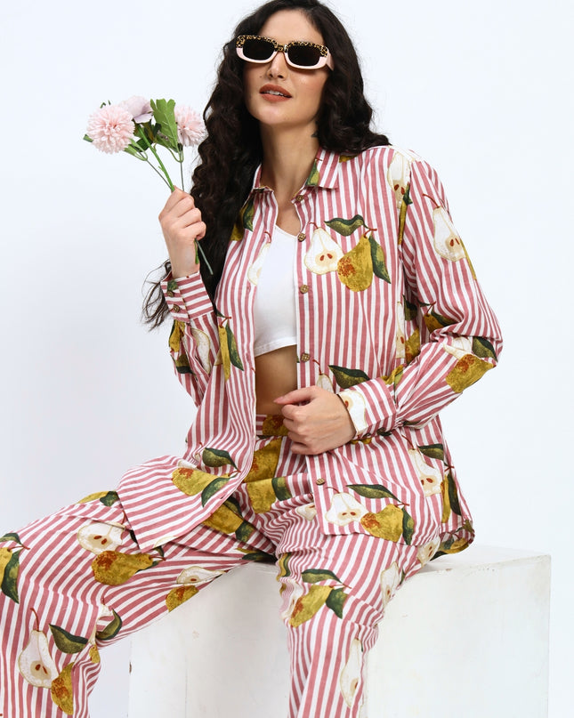 Pear on Puce Pink Stripe Shirt Pant Set
