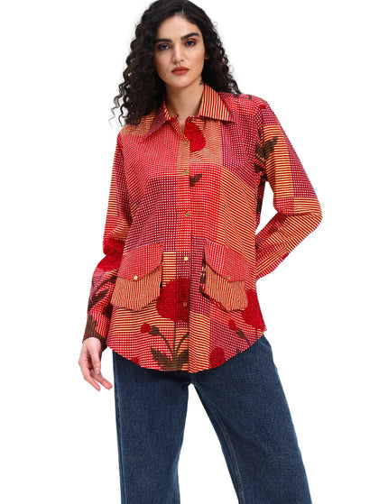 Red Floral Checks Shirt
