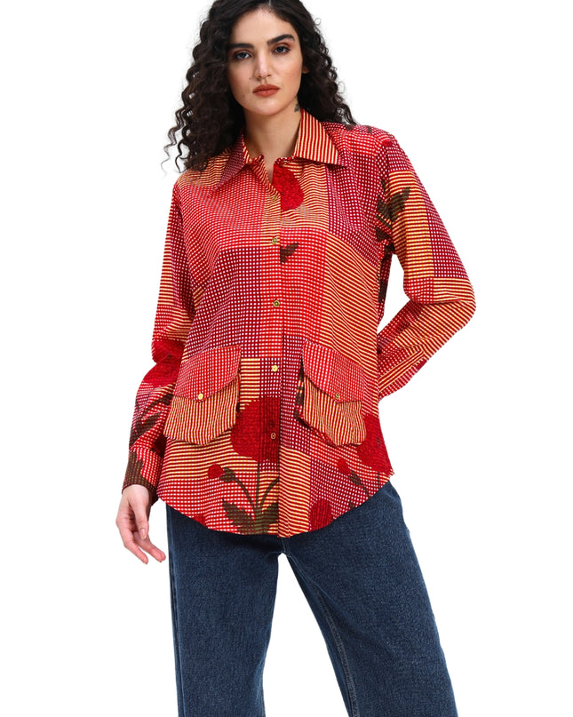 Red Floral Checks Shirt