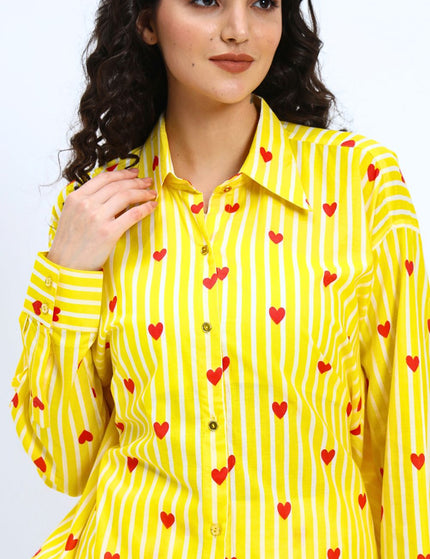 Yellow Stripe Heart Shirt with Short Pant Set