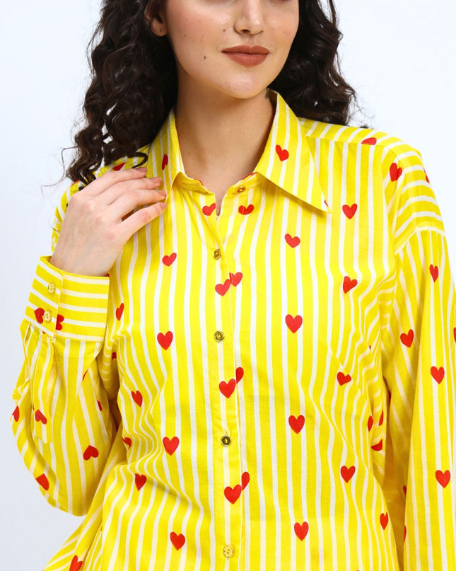 Yellow Stripe Heart Shirt with Short Pant Set