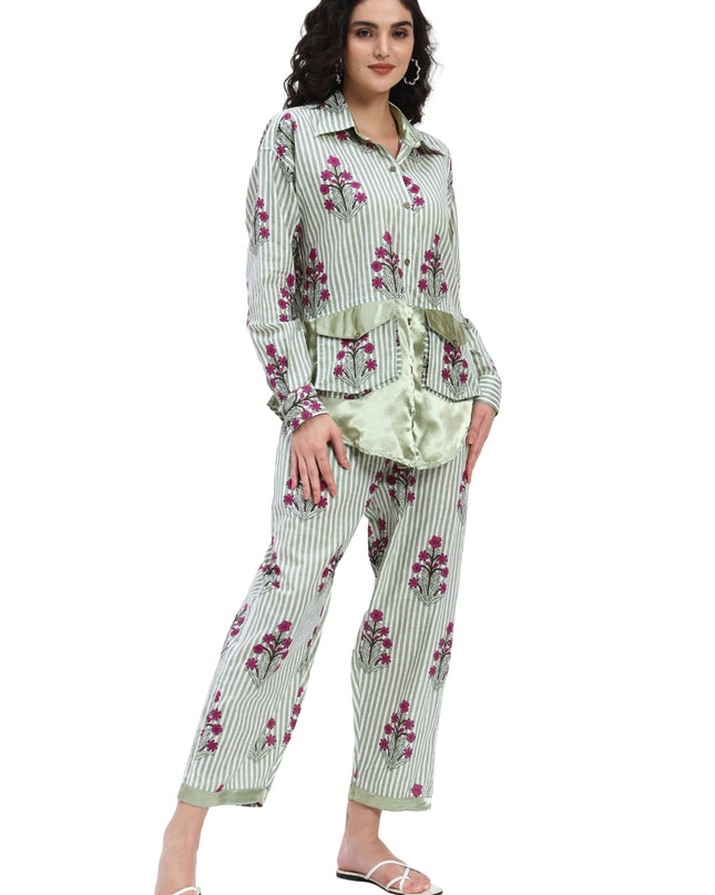 Green Stripe Floral Coord Set