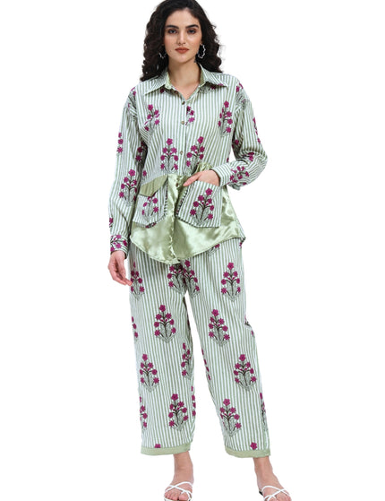 Green Stripe Floral Coord Set