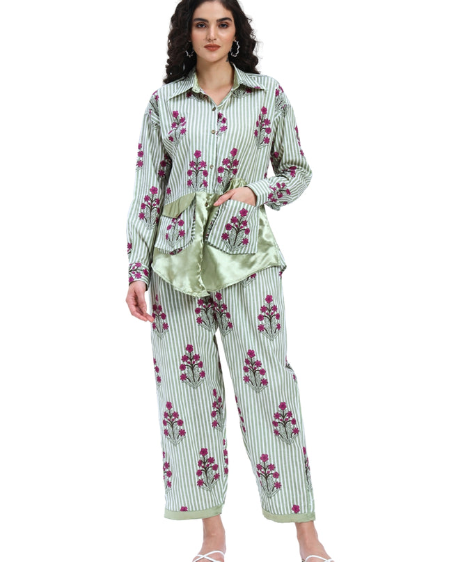 Green Stripe Floral Coord Set