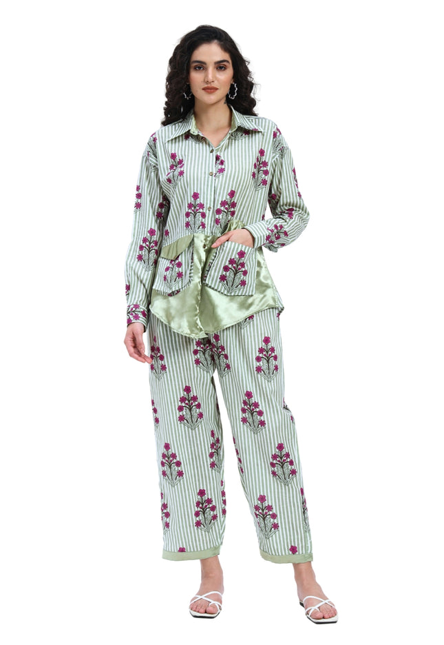 Green Stripe Floral Coord Set