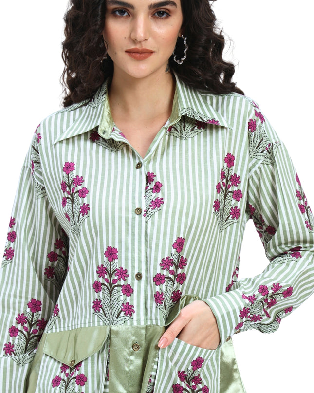 Green Stripe Floral Coord Set