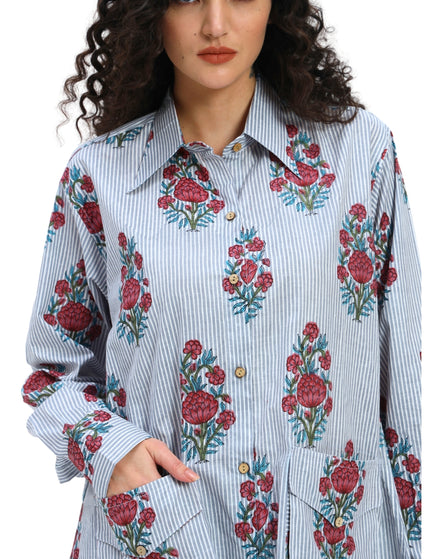 Grey Floral Stripe Shirt