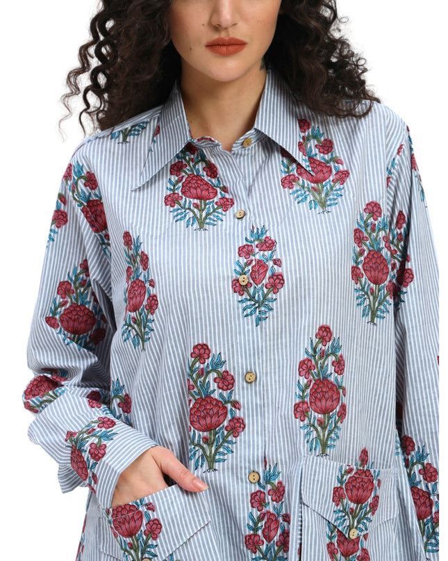 Grey Floral Stripe Shirt