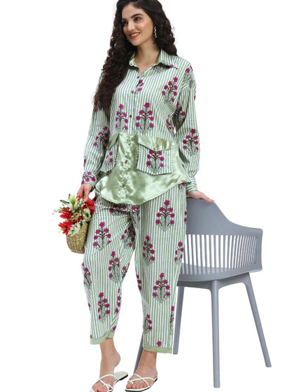 Green Stripe Floral Coord Set