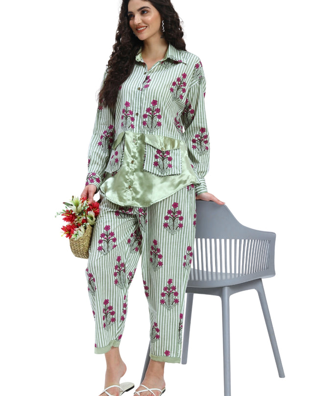 Green Stripe Floral Coord Set
