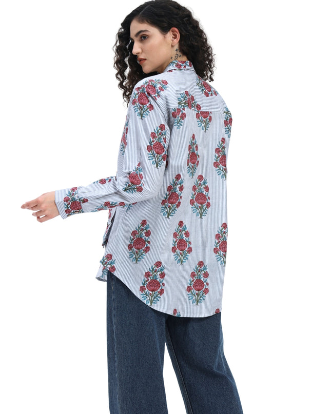 Grey Floral Stripe Shirt