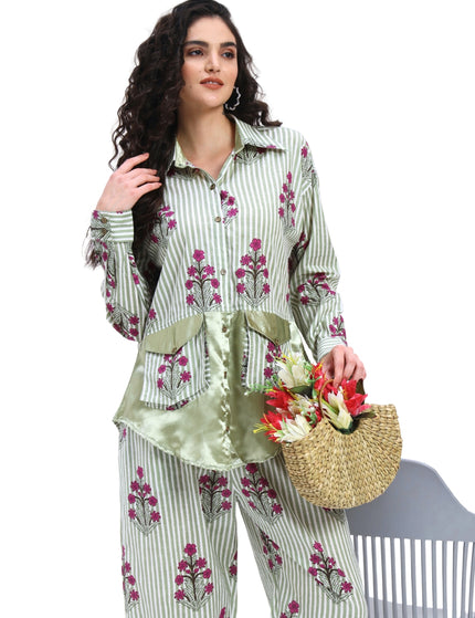 Green Stripe Floral Coord Set