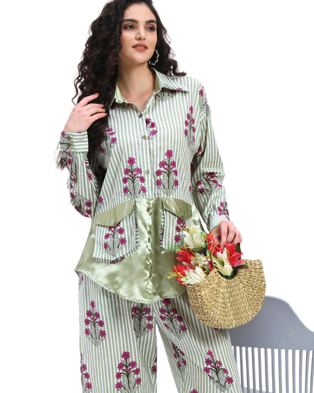 Green Stripe Floral Coord Set