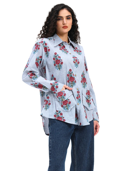 Grey Floral Stripe Shirt