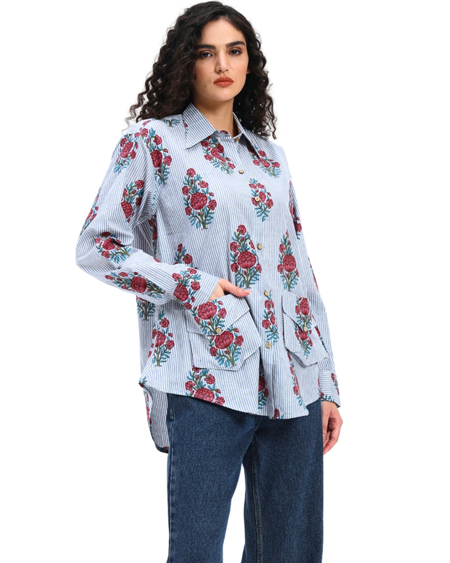 Grey Floral Stripe Shirt