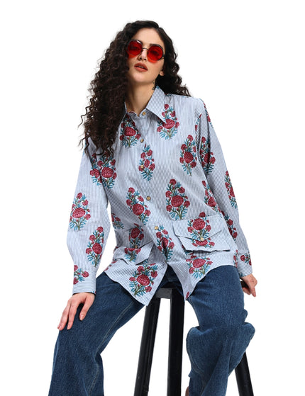 Grey Floral Stripe Shirt