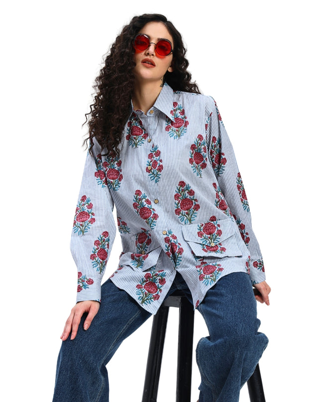 Grey Floral Stripe Shirt
