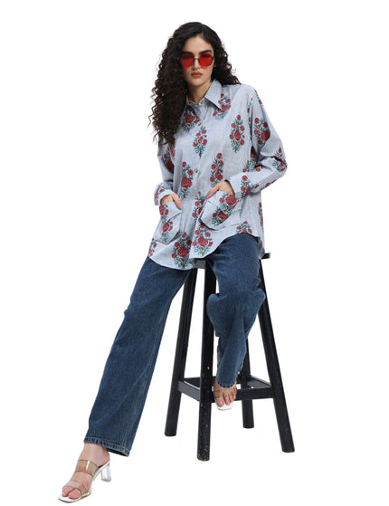 Grey Floral Stripe Shirt