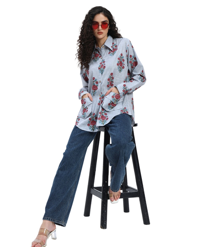 Grey Floral Stripe Shirt