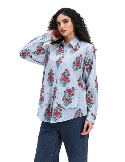 Grey Floral Stripe Shirt