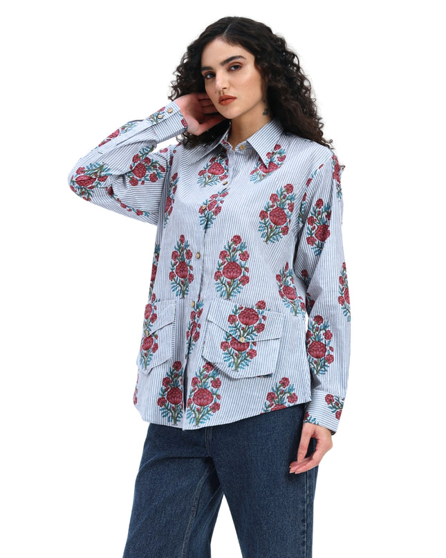 Grey Floral Stripe Shirt