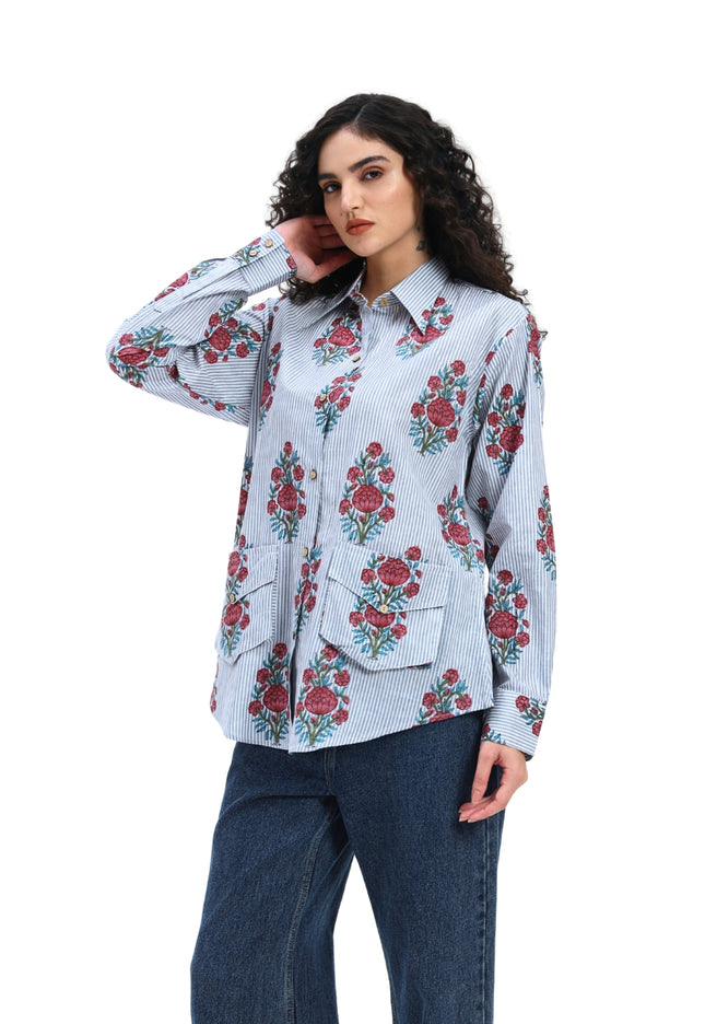 Grey Floral Stripe Shirt