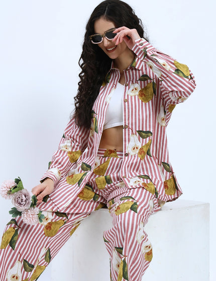 Pear on Puce Pink Stripe Shirt Pant Set