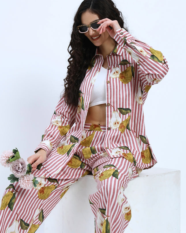 Pear on Puce Pink Stripe Shirt Pant Set